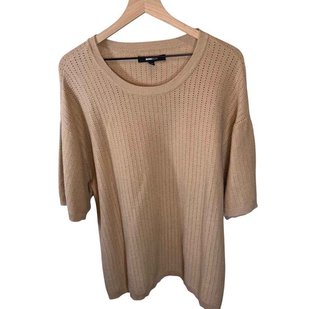 Fashion Nova Men Tan Pointelle Knit Short Sleeve Sweater XXL ZDF01K410018‎ 011